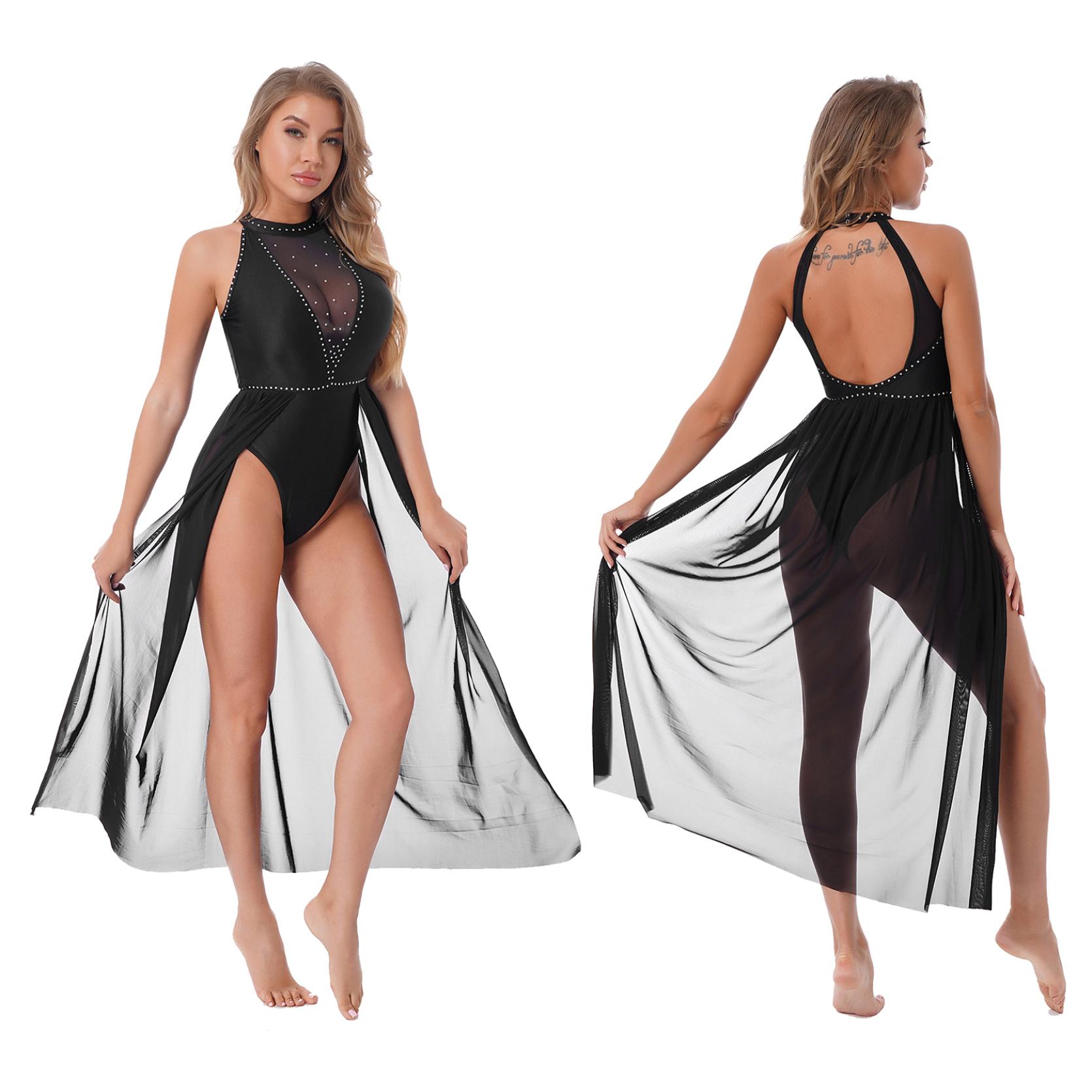 Женское балетное платье, костюмы балерины, стразы, бретелька без рукавов, лирическое танцевальное платье, трико, сценические платья чёрный