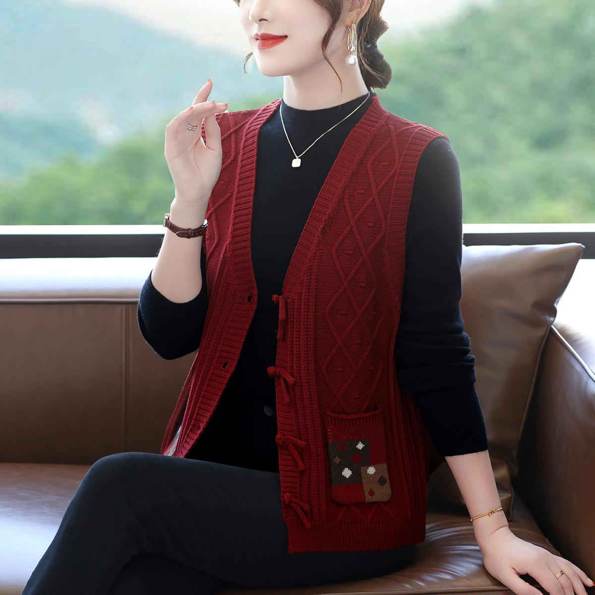 Вязаный кардиган-жилет в стиле ретро – Коллекция Весна/Осень 2025 XL красный