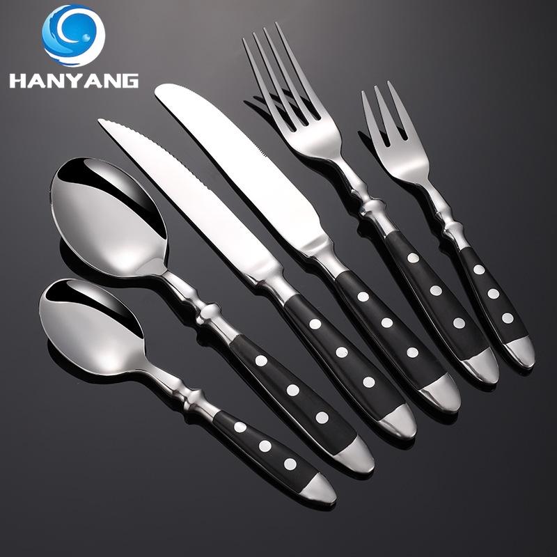 HANYANG 430 Нержавеющая сталь с клепаной деревянной ручкой Западные столовые приборы Универсальные зеркально полированные нож, вилка и ложка для отеля
HANYANG 430 Нержавеющая сталь с клепаной деревянной ручкой Западные столовые приборы Универсальные зеркально полированные нож, вилка и ложка для отеля