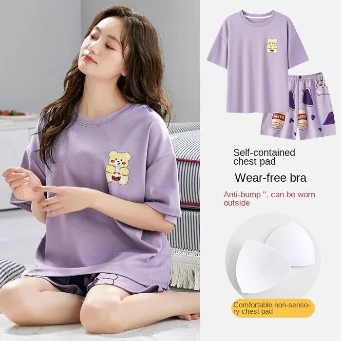 Модный летний хлопковый пижамный комплект свободного кроя с накладкой на грудь, женские тонкие шорты с короткими рукавами, подходящие для уличной одежды, домашнего отдыха XXL фиолетовый
Модный летний хлопковый пижамный комплект свободного кроя с накладкой на грудь, женские тонкие шорты с короткими рукавами, подходящие для уличной одежды, домашнего отдыха XXL фиолетовый