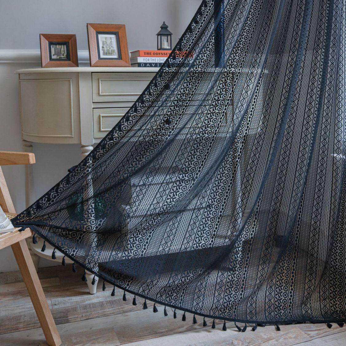 Boho Sheer Curtains for Bedroom, Crochet Knitting Cotton Macrame Lace with Handmade Tassels, Vintage Semi Hollow Striped,1 Panel W150xH45cm&Rod Pocket
Boho Sheer Curtains for Bedroom, Crochet Knitting Cotton Macrame Lace with Handmade Tassels, Vintage Semi Hollow Striped,1 Panel W150xH45cm&Rod Pocket