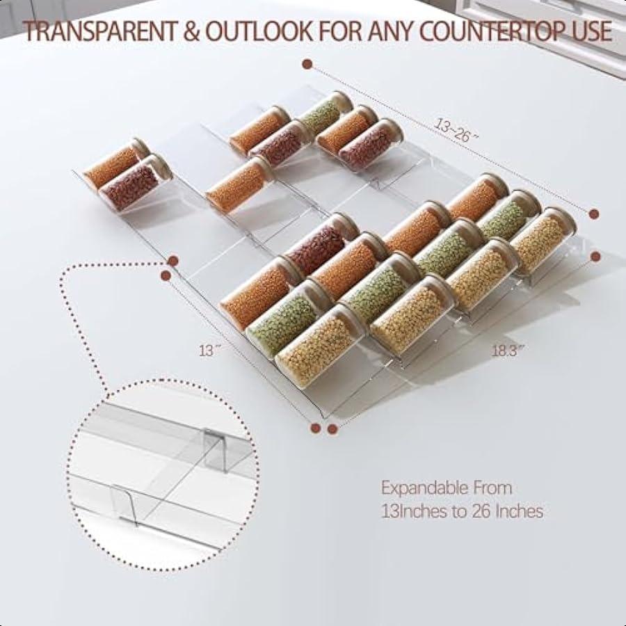 Органайзер для специй, 4 яруса, 8 штук, прозрачный акриловый органайзер для приправ, расширяемые лотки от 13 до 26 с наклонными разделителями f United States