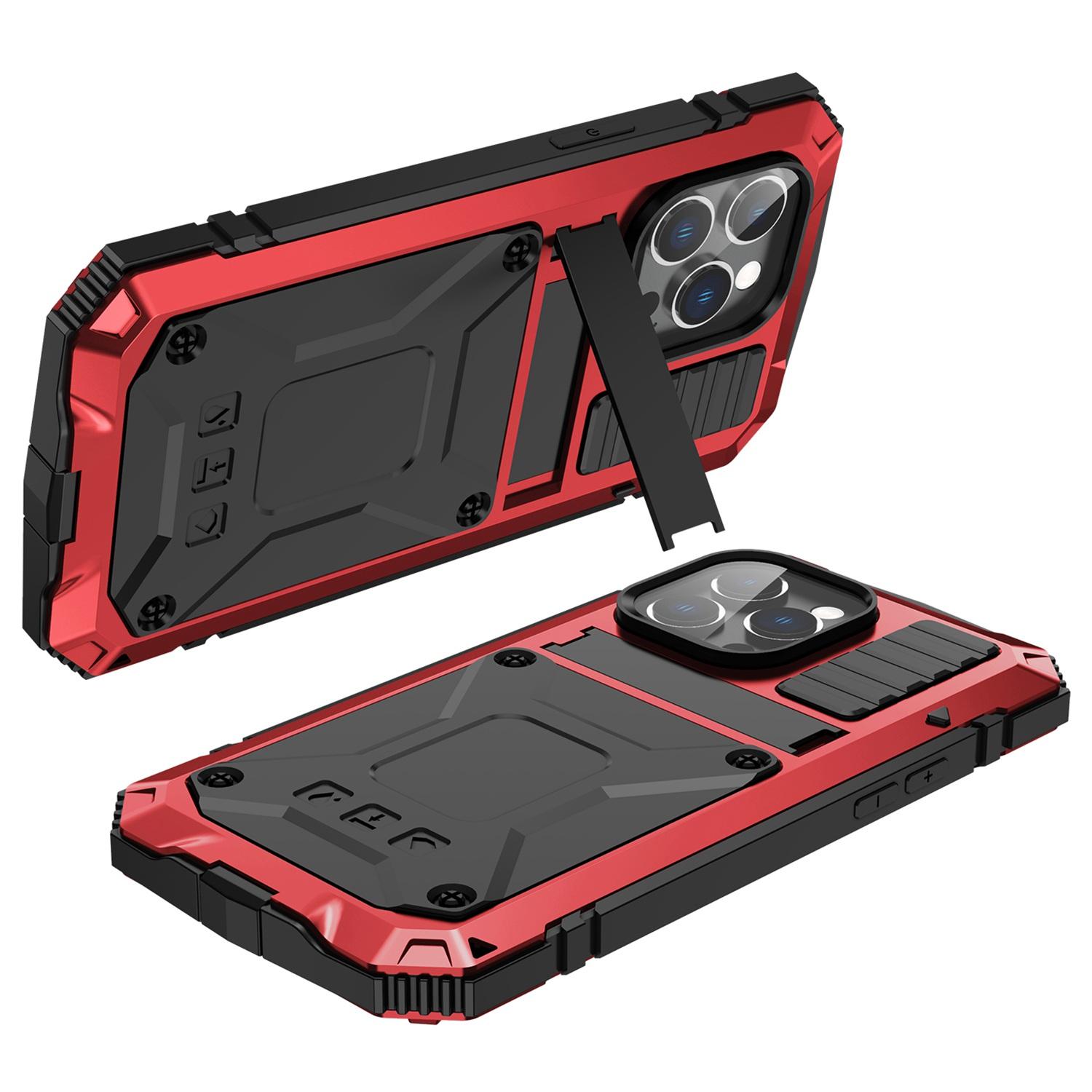 For iPhone 14 Pro Max 6.7 inch Dust-proof Splash-proof Anti-fall Phone Case Metal+Silicone+PC Kickstand Anti-wear Shell with Tempered Glass Film Red
For iPhone 14 Pro Max 6.7 inch Dust-proof Splash-proof Anti-fall Phone Case Metal+Silicone+PC Kickstand Anti-wear Shell with Tempered Glass Film Red
