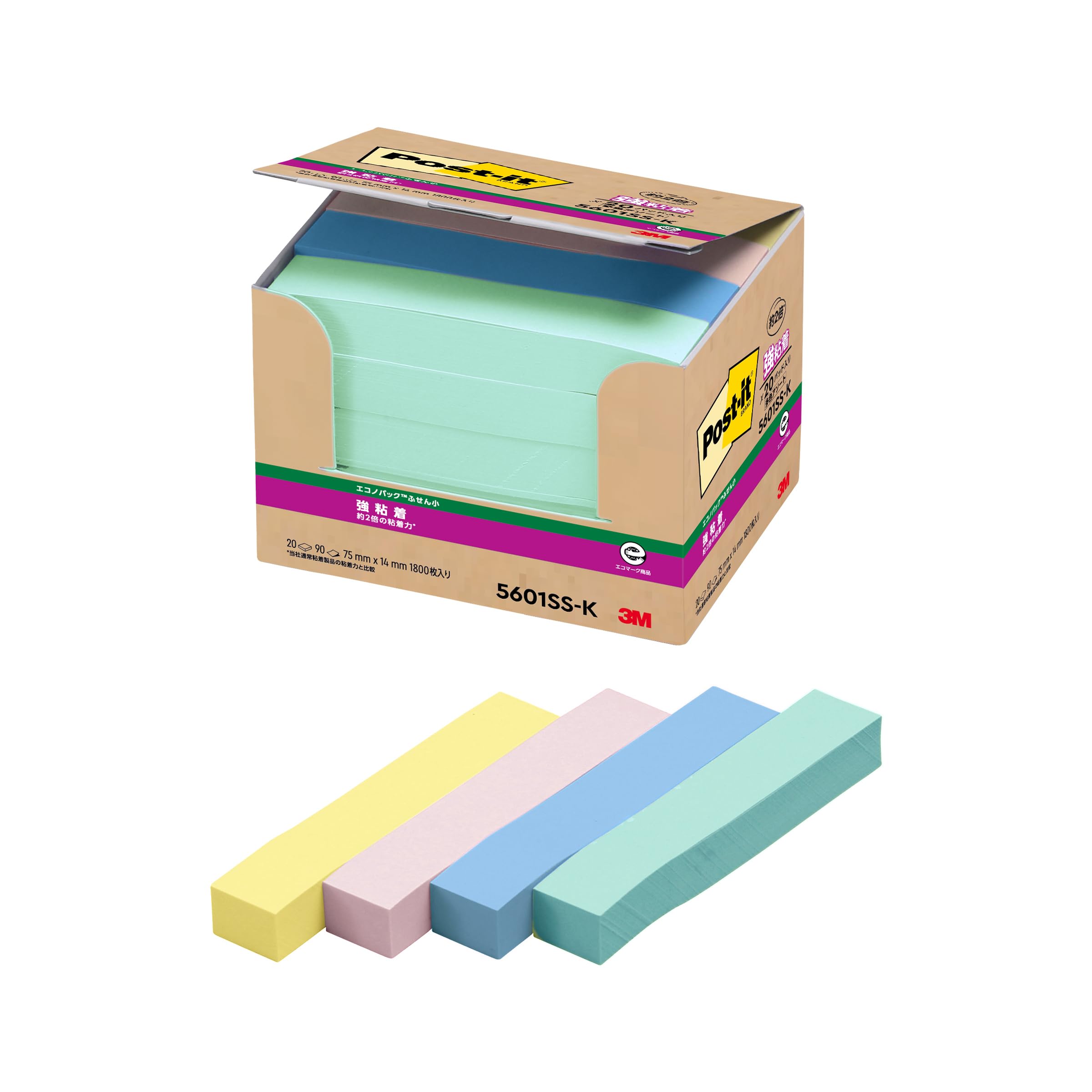 3M Sticky Super Pastel 75 x 90 sheets x 20 Eco Mark certified Green Purchasing Law Post-it Notes, Sticky, Thin, Colors, 14mm, pads, 5601SS-K, product,
3M Sticky Super Pastel 75 x 90 sheets x 20 Eco Mark certified Green Purchasing Law Post-it Notes, Sticky, Thin, Colors, 14mm, pads, 5601SS-K, product,