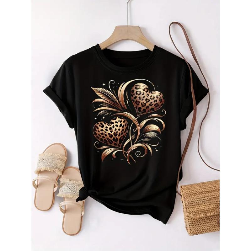 Womens Leopard Print Heart Graphic Round Neck T Shirt Comfortable Short Sleeve Casual Unique Print Spring Summer Flattering Fit Social Media 4XL чорний
Womens Leopard Print Heart Graphic Round Neck T Shirt Comfortable Short Sleeve Casual Unique Print Spring Summer Flattering Fit Social Media 4XL чорний