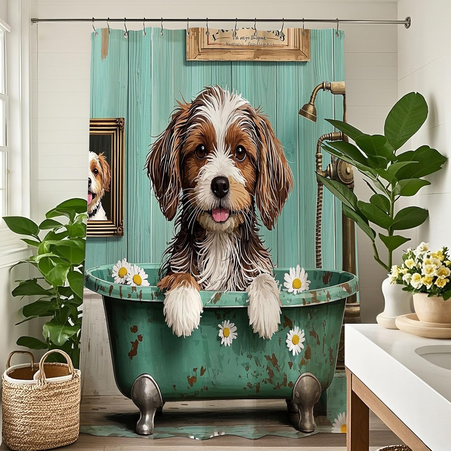 Cute Dog Shower Curtain Funny Animal Shower Curtains Set Fun Puppy Cartoon Teddy In Bathtub Flower Rustic Country Daisy Boys W60H190(CM)-1 Pcs
Cute Dog Shower Curtain Funny Animal Shower Curtains Set Fun Puppy Cartoon Teddy In Bathtub Flower Rustic Country Daisy Boys W60H190(CM)-1 Pcs