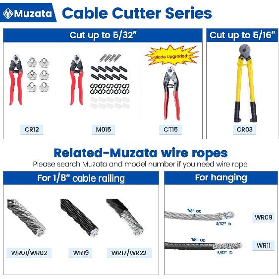Muzata Cable Cutter Wire Rope Cutter Heavy Duty Stainless Steel Aircraft 1/8 5/32 for Deck Railing Bike Housing Metal Fence CR12 8
Muzata Cable Cutter Wire Rope Cutter Heavy Duty Stainless Steel Aircraft 1/8 5/32 for Deck Railing Bike Housing Metal Fence CR12 8