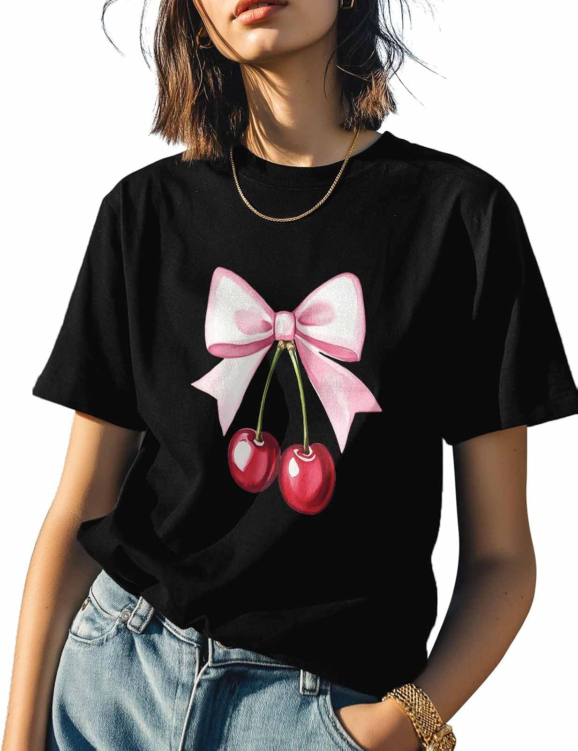 T Shirts for Women Graphic Tees Pink Crew Neck Short Sleeve Shirts for Women Bow Cherry Casual T-Shirt 5XL різнокольоровий
T Shirts for Women Graphic Tees Pink Crew Neck Short Sleeve Shirts for Women Bow Cherry Casual T-Shirt 5XL різнокольоровий