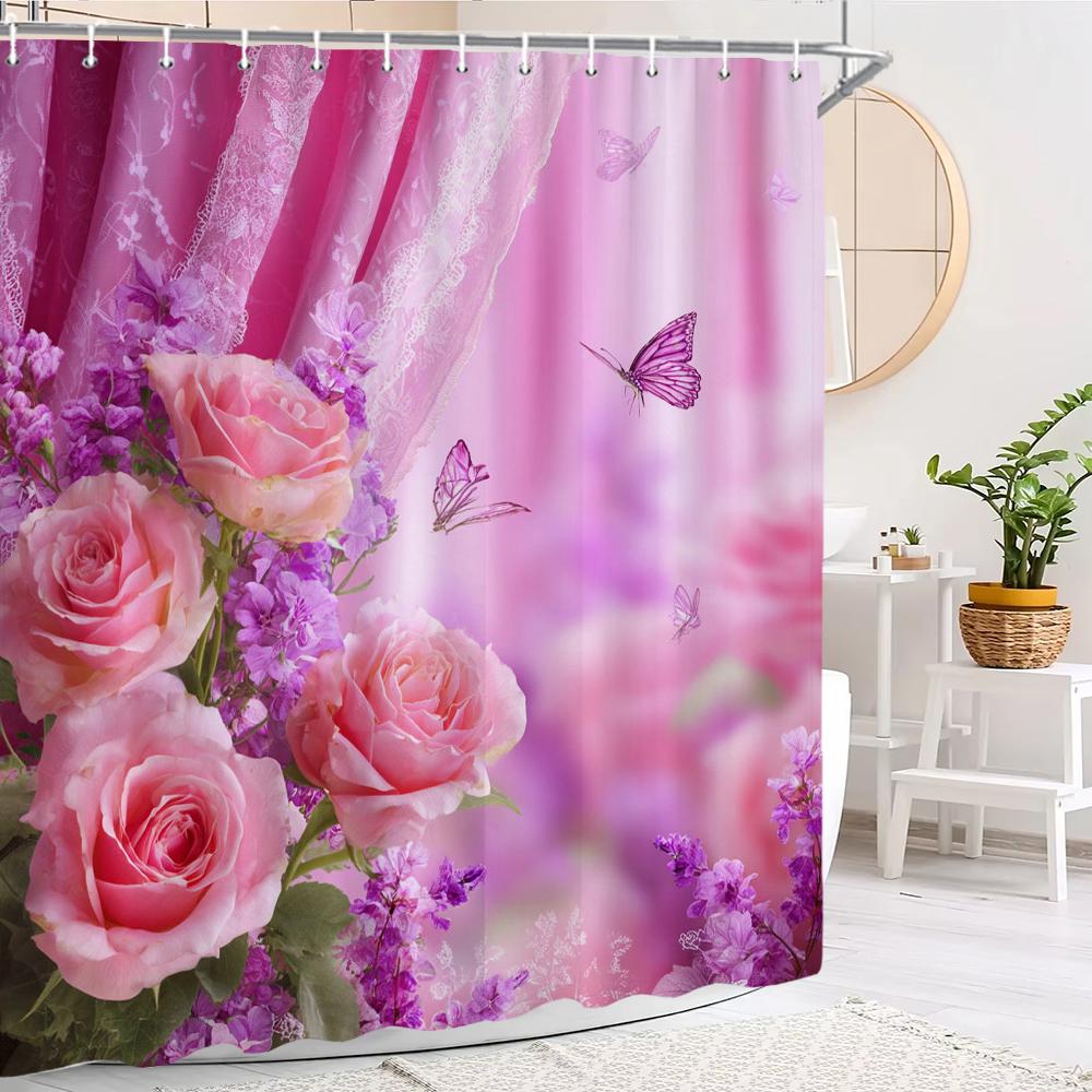 Pink Rose Butterfly Shower Curtain,Flowers And Plants Shower Curtain,Flowers Printed Polyester Fabric Bathroom Decor Curtain W60H190(CM)-1 Pcs
Pink Rose Butterfly Shower Curtain,Flowers And Plants Shower Curtain,Flowers Printed Polyester Fabric Bathroom Decor Curtain W60H190(CM)-1 Pcs
