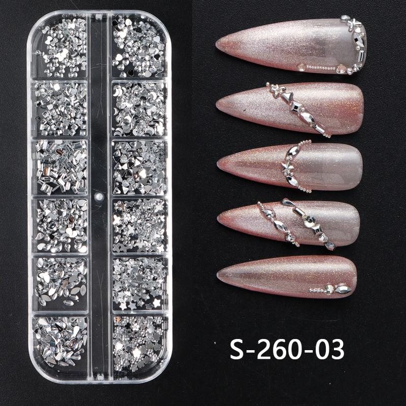 12 ячеек мини серебро золото нейл-арт смешанные плоские стразы шармы сияющие бриллианты стеклянные камни декор для ногтей as the picture