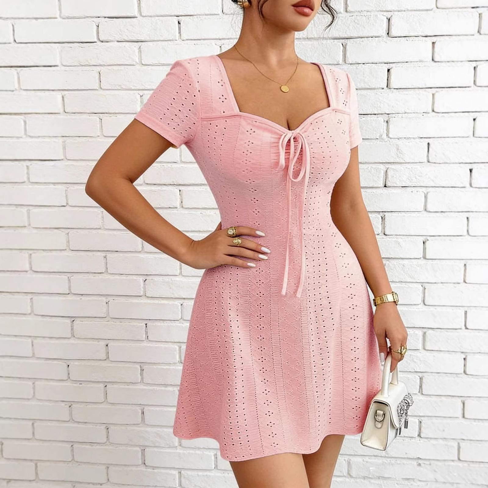 Women s Knit Eyelet A-Line Dress, Square Neck Short Sleeve Flared Dress With Front Tie XL розовый
Women s Knit Eyelet A-Line Dress, Square Neck Short Sleeve Flared Dress With Front Tie XL розовый