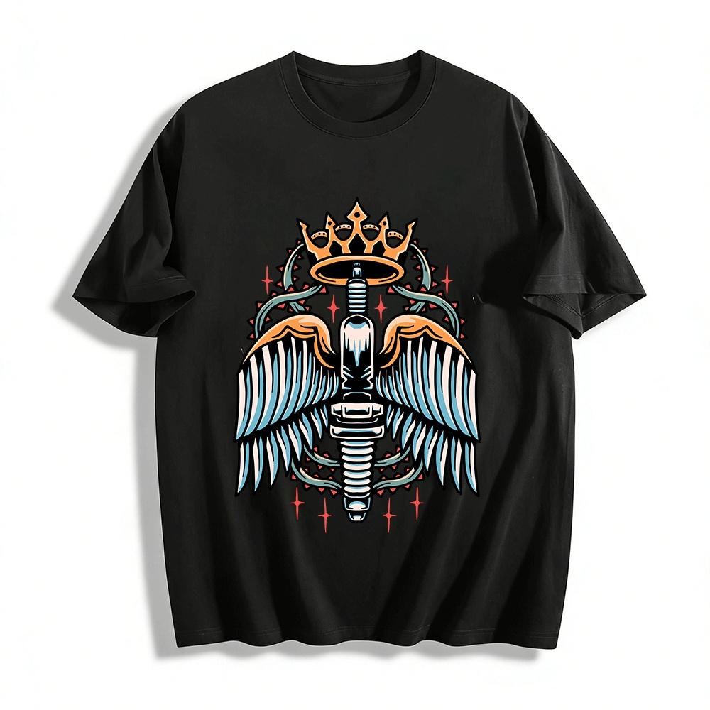 Vintage Crown Wing Sword Print Tee Trendy American Streetwear Top Pure cotton T-shirt 6XL
Vintage Crown Wing Sword Print Tee Trendy American Streetwear Top Pure cotton T-shirt 6XL