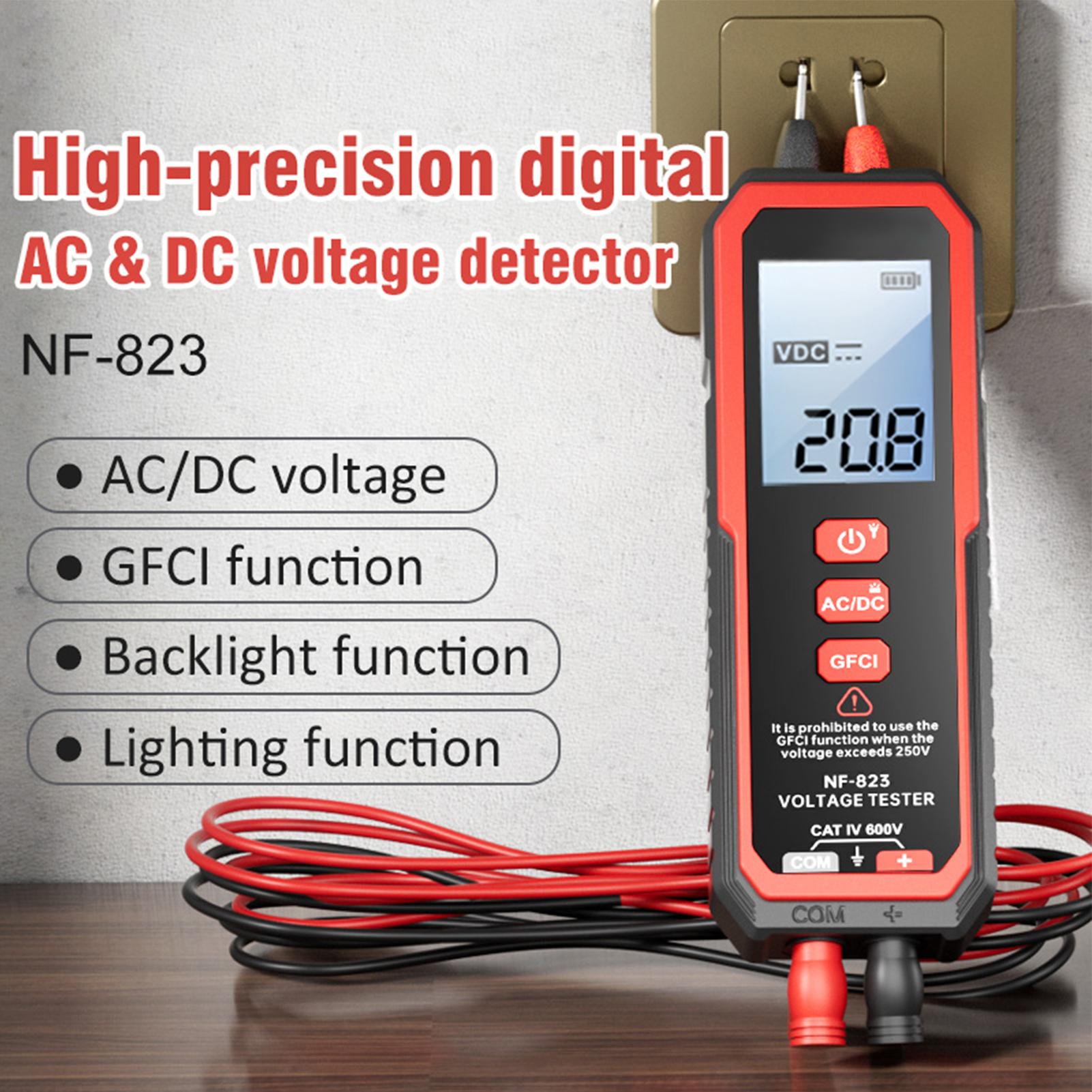 Digital ACDC Voltage Detector with GFCI, LED Display Screen, LED Lights, and High Accuracy
Digital ACDC Voltage Detector with GFCI, LED Display Screen, LED Lights, and High Accuracy