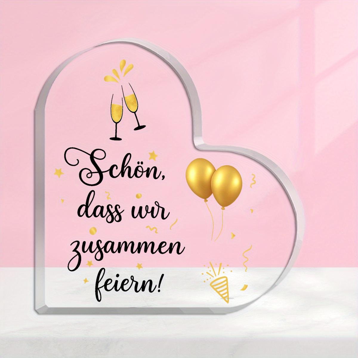 Elegant Heart-Shaped Acrylic Champagne Balloon Table Centerpiece with German Cheers to Good Times Together Message 10*10cm
Elegant Heart-Shaped Acrylic Champagne Balloon Table Centerpiece with German Cheers to Good Times Together Message 10*10cm