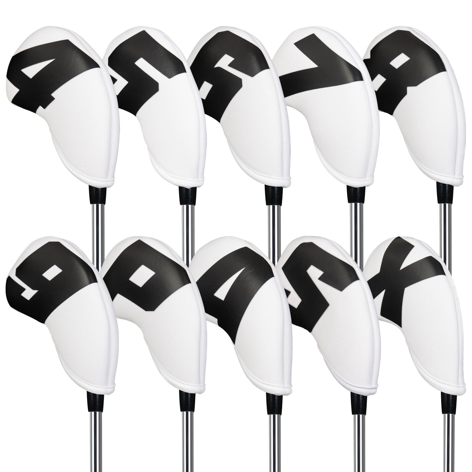 Golf Iron Cover Club Head Cover Set of 10 Neoprene Stretchy Large Numbers White Base Black Numbers (4-9,P,A,S,X) &
Golf Iron Cover Club Head Cover Set of 10 Neoprene Stretchy Large Numbers White Base Black Numbers (4-9,P,A,S,X) &