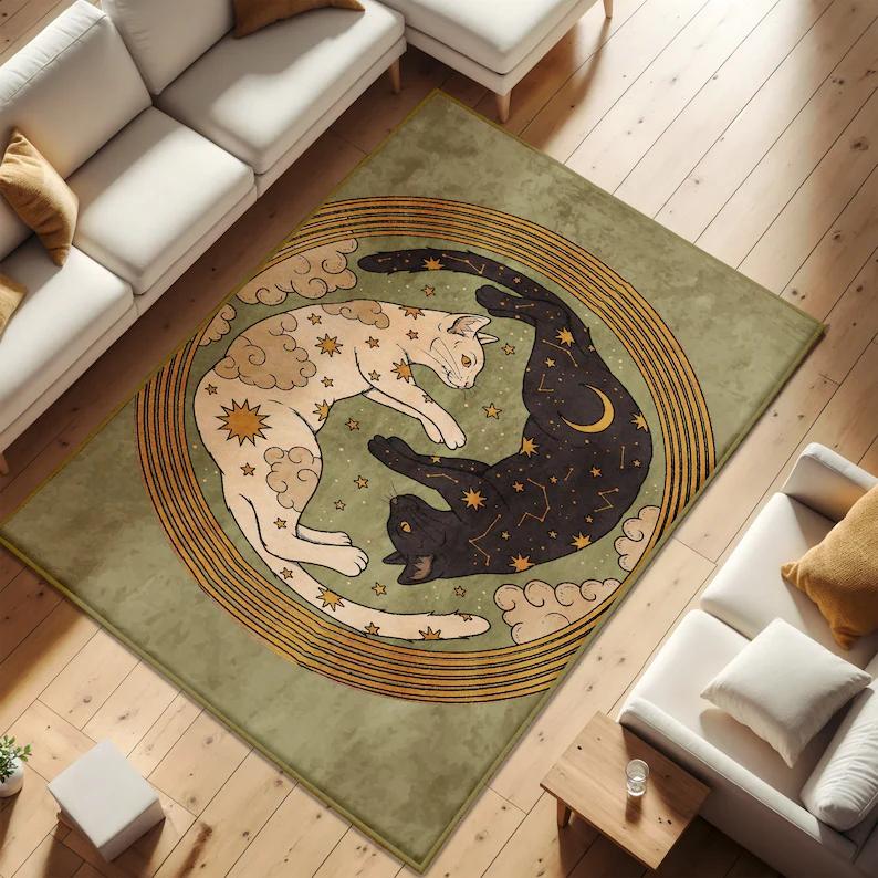 Yin Yang Celestial Cats Area Rug Sun Moon Star Constellation Print Floor Mat for Living Room Bedroom Witchy Boho Home Decor 40X60CM
Yin Yang Celestial Cats Area Rug Sun Moon Star Constellation Print Floor Mat for Living Room Bedroom Witchy Boho Home Decor 40X60CM