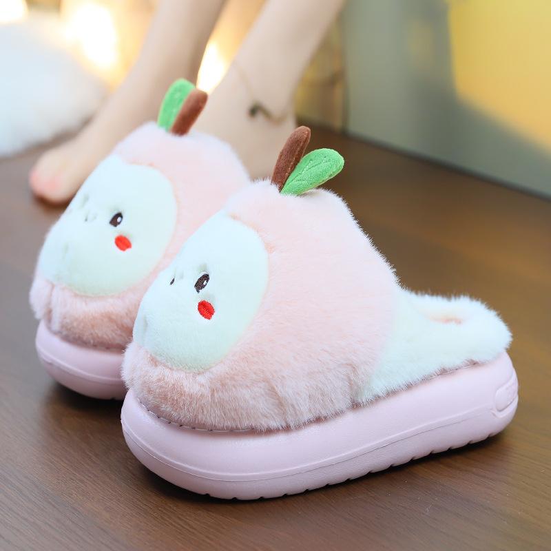 Новые оригинальные тапочки-яблоки женские зимние очаровательные домашние тапочки уютные плюшевые тапочки пушистые домашние шлепанцы женские пушистые комнатные тапочки 36-37 розовый