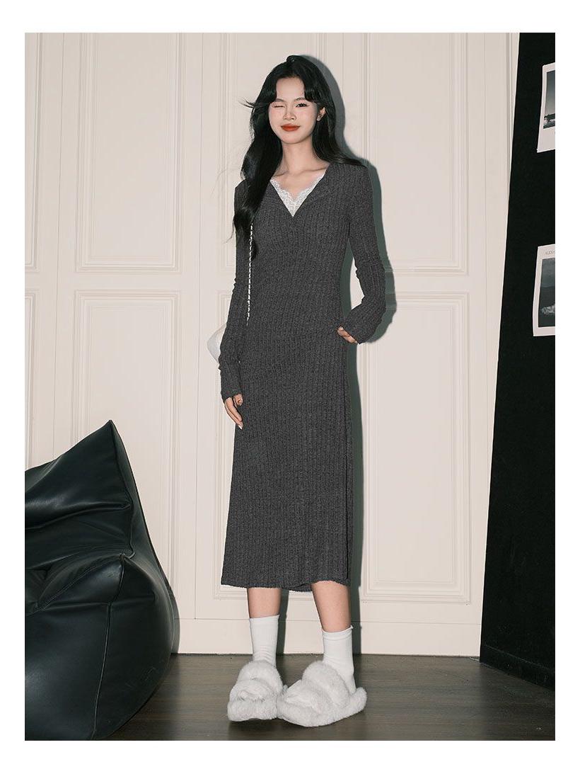 Gray Series Color Block Slim Fit Knit Lace V-Neck Long Sleeve Dress - Hip-Hugging Women s Short Skirt Medium серый
Gray Series Color Block Slim Fit Knit Lace V-Neck Long Sleeve Dress - Hip-Hugging Women s Short Skirt Medium серый