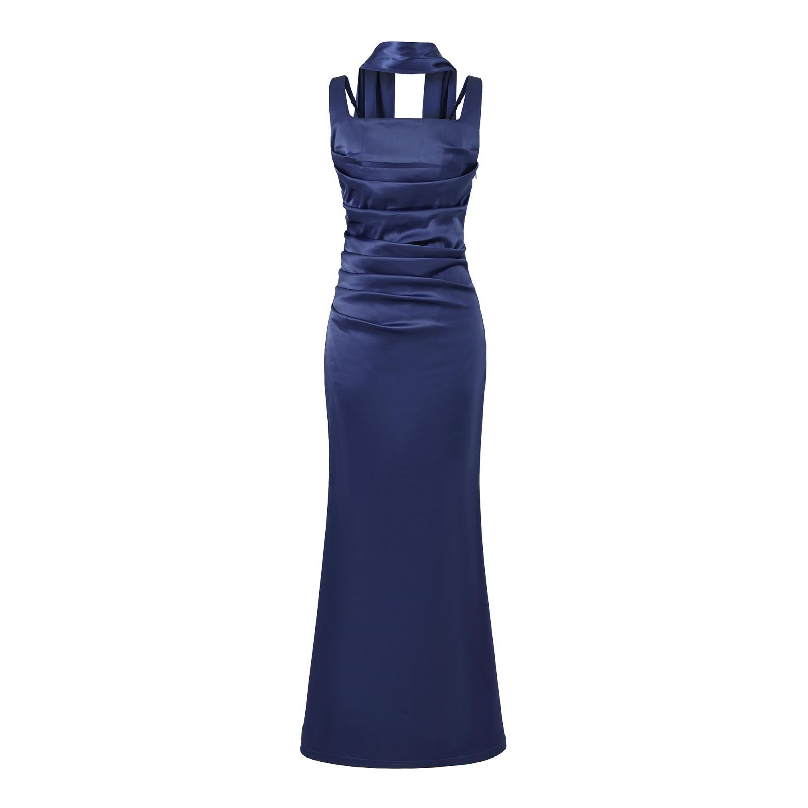 Elegant French Fishbone Lace-Up Fishtail Evening Dress with Scarf - Slim Fit, Solid Color Gown for Women Medium темно-синього кольору
Elegant French Fishbone Lace-Up Fishtail Evening Dress with Scarf - Slim Fit, Solid Color Gown for Women Medium темно-синього кольору