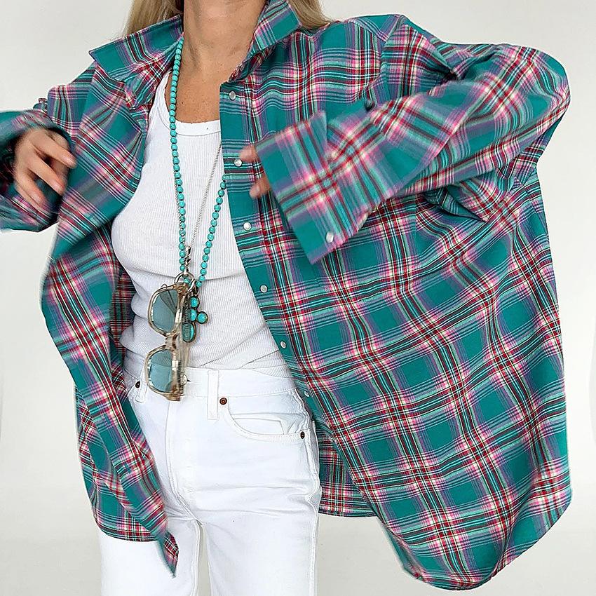 Women Vintage Long Sleeve Shirt Oversized Plaid Shirt Autumn Winter Fashion Loose Lapel Pocket Shirt Fit Blouse Korean Style S
Women Vintage Long Sleeve Shirt Oversized Plaid Shirt Autumn Winter Fashion Loose Lapel Pocket Shirt Fit Blouse Korean Style S