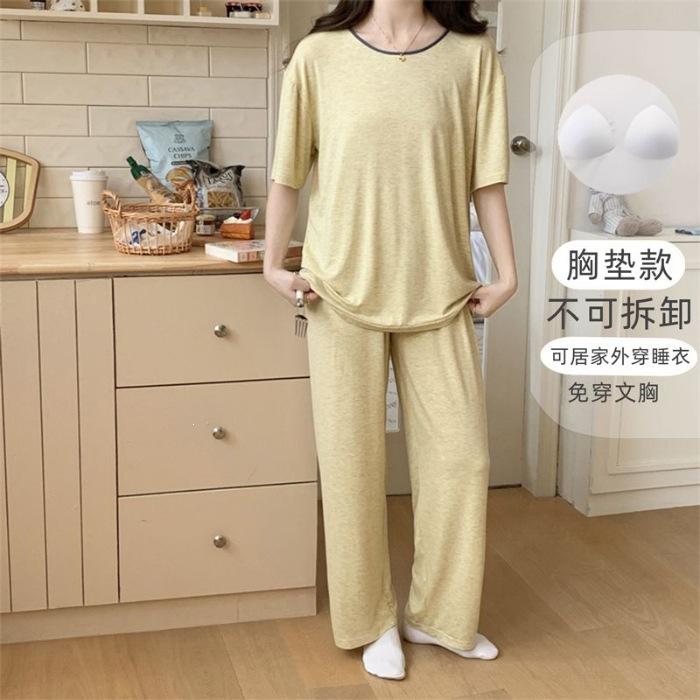 Summer with chest pad pajamas women s contrasting color round neck short-sleeved shorts set breathable Modal can wear loungewear outside XXL
Summer with chest pad pajamas women s contrasting color round neck short-sleeved shorts set breathable Modal can wear loungewear outside XXL