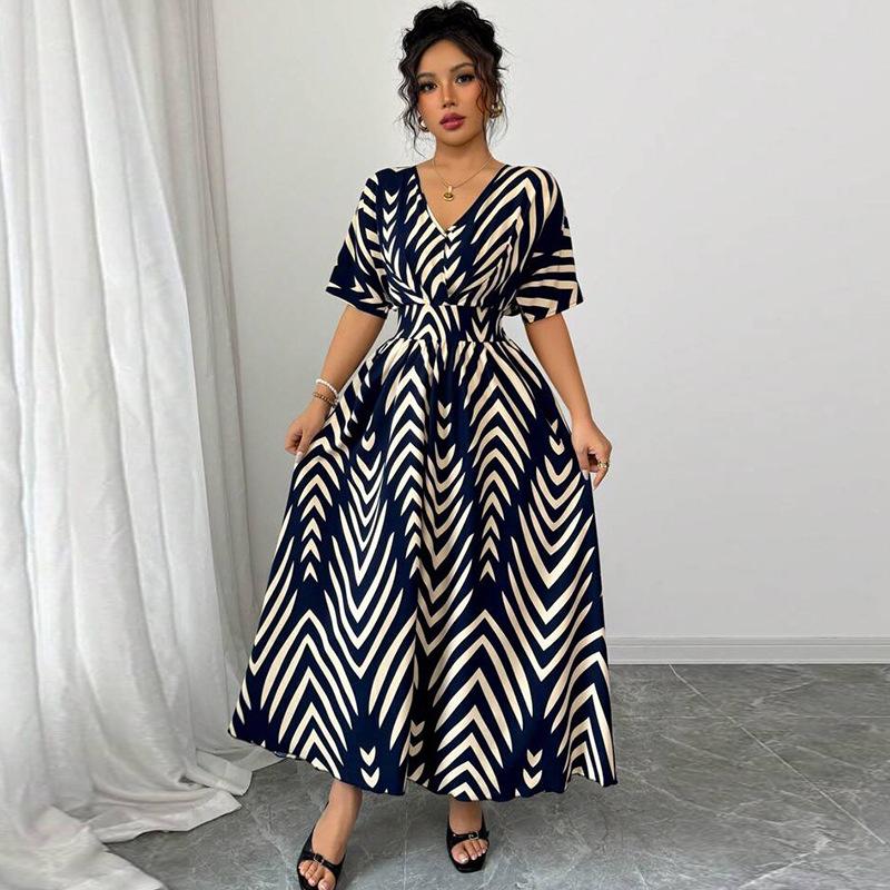 Women Casual Short Sleeve V Neck Bohemian Holiday Style Striped Printed Big Hem One Piece Dress S
Women Casual Short Sleeve V Neck Bohemian Holiday Style Striped Printed Big Hem One Piece Dress S