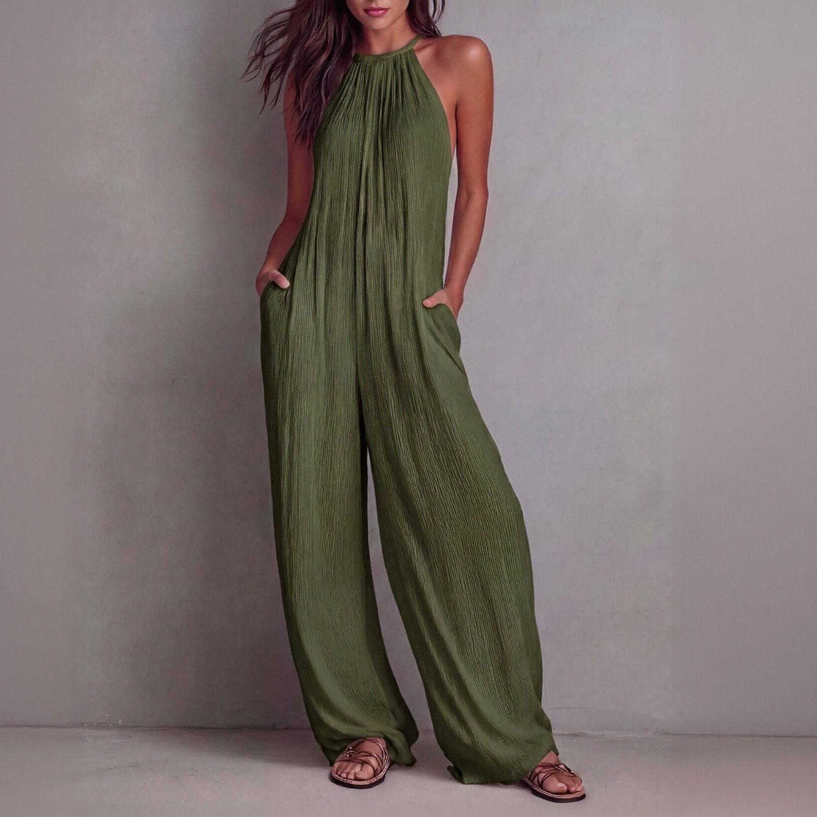 Womens Sleeveless Neck Wide Leg Loose Fit Jumpsuit with Pockets Casual Solid Pleated Long Pants Romper for Daily Wear XL
Womens Sleeveless Neck Wide Leg Loose Fit Jumpsuit with Pockets Casual Solid Pleated Long Pants Romper for Daily Wear XL