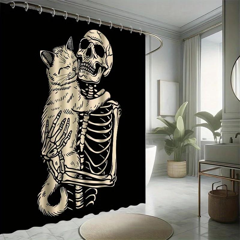 Halloween Skeleton Shower Curtain Set - Horror Skeleton & Cute Cat, Includes 12 Hooks, Polyester Fabric, Modern Bathroom Decor W60H190(CM)-1 Pcs
Halloween Skeleton Shower Curtain Set - Horror Skeleton & Cute Cat, Includes 12 Hooks, Polyester Fabric, Modern Bathroom Decor W60H190(CM)-1 Pcs