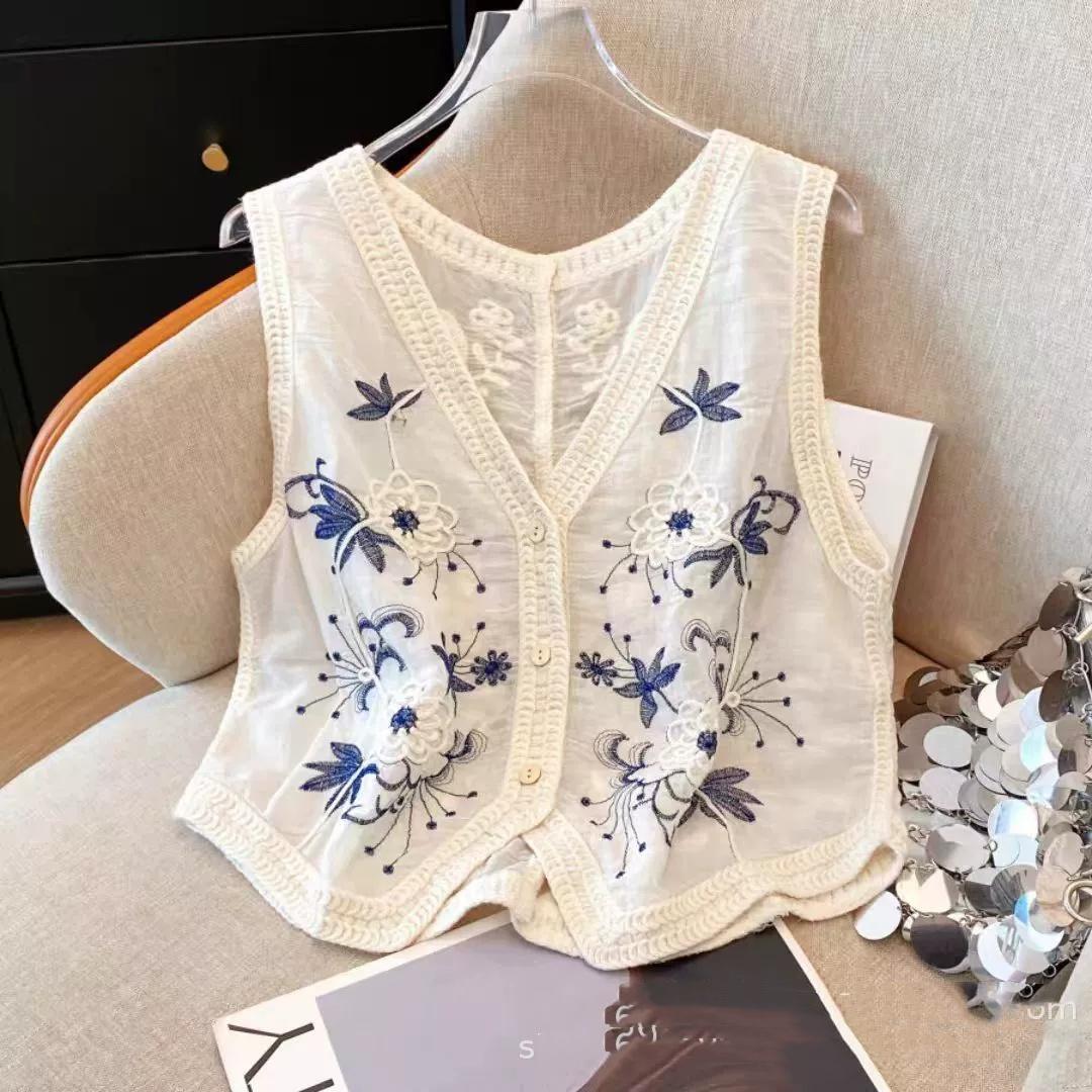 100% Cotton Embroidered Open Cardigan Vest Women s Knitted Top Sleeveless Short Vest V-neck Single Button Closure One size
100% Cotton Embroidered Open Cardigan Vest Women s Knitted Top Sleeveless Short Vest V-neck Single Button Closure One size