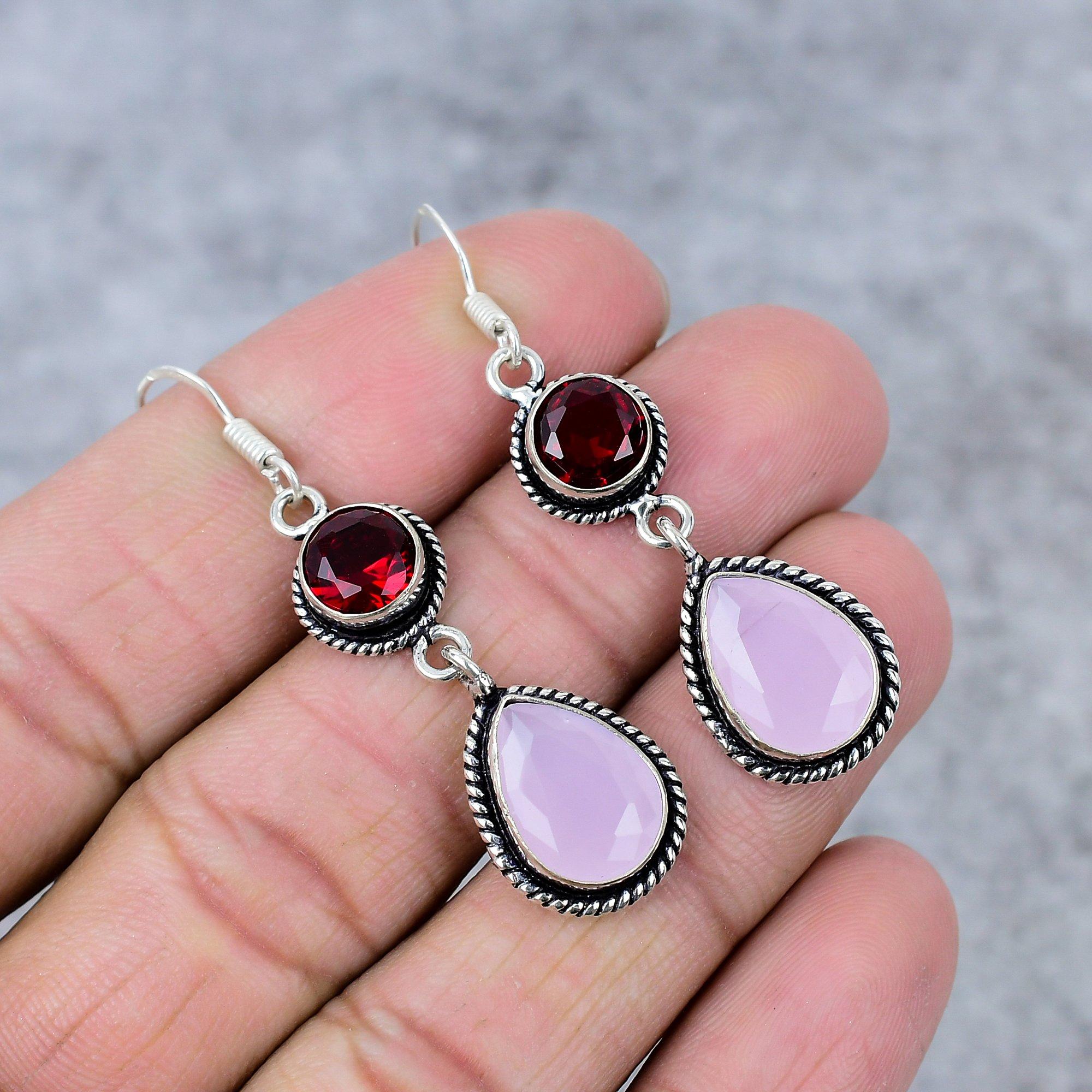 Pink Chalcedony, Garnet Gemstone Handmade 925 Sterling Silver Earring 2.56 M-338
Pink Chalcedony, Garnet Gemstone Handmade 925 Sterling Silver Earring 2.56 M-338