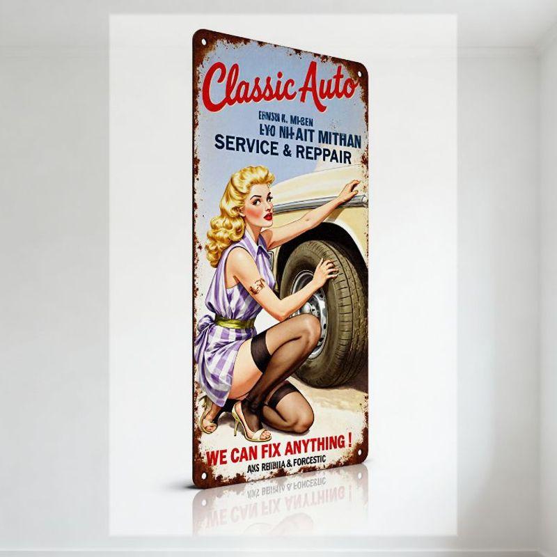 Vintage Retro Pin-up Blonde Woman Metal Tin Sign with Weathered Border, Classic Auto SERVICE & REPAIR Car Decor, 4 Mounting Ho 20x30cm(7.8x11.8inch)
Vintage Retro Pin-up Blonde Woman Metal Tin Sign with Weathered Border, Classic Auto SERVICE & REPAIR Car Decor, 4 Mounting Ho 20x30cm(7.8x11.8inch)