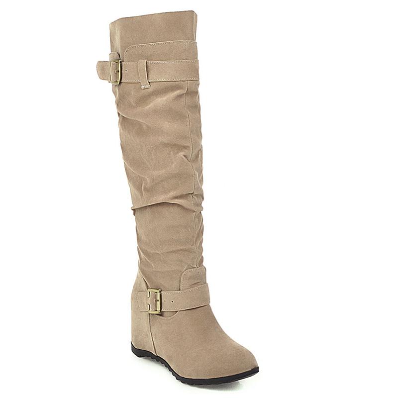 Ботильоны-чулки до колена Женская зимняя обувь Клиновидные каблуки Высокие сапоги Мода Черный Коричневый Длинные Праздничные туфли Женская обувь Большой размер 39 бежевый