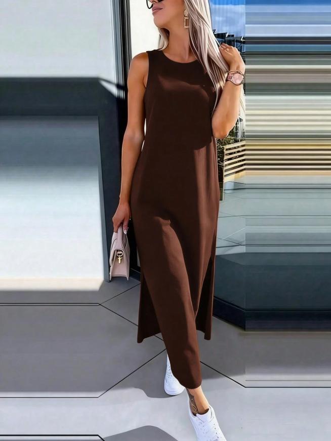 European and American casual sleeveless women s long dress round neck solid color long dress XL коричневий
European and American casual sleeveless women s long dress round neck solid color long dress XL коричневий
