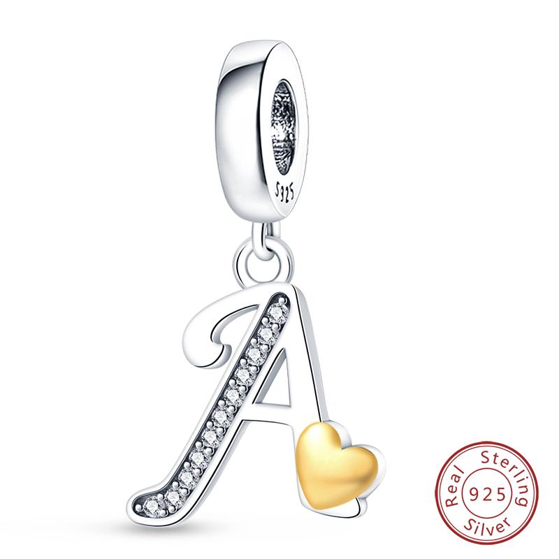 925 Silver Charm Beads Classic Gold Heart-Shaped 26 Letters Pendant For Bracelet DIY Charm Birthday Jewelry
925 Silver Charm Beads Classic Gold Heart-Shaped 26 Letters Pendant For Bracelet DIY Charm Birthday Jewelry