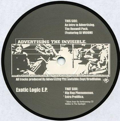 12inch Record ADVERTISING THE INVISIBLE - Exotic Logic E.P. EVIL003 Evil Genius 2003 UK Rap & Hip-Hop/R&B Used
12inch Record ADVERTISING THE INVISIBLE - Exotic Logic E.P. EVIL003 Evil Genius 2003 UK Rap & Hip-Hop/R&B Used