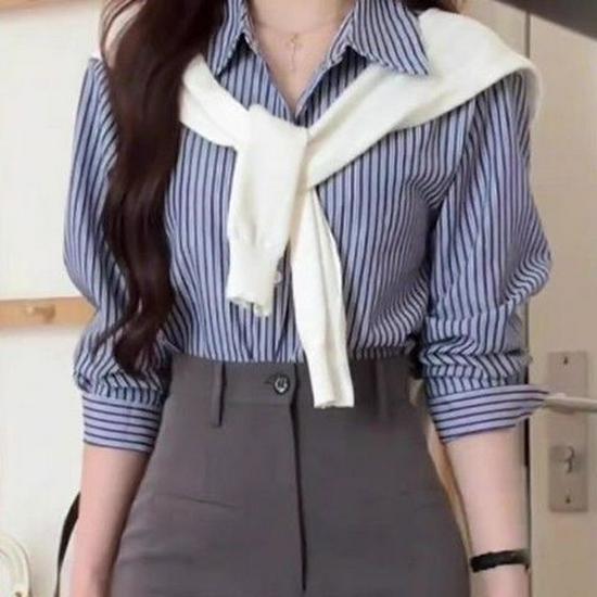 Elegant Spring Striped Shirt & High-Waisted Skirt Set for Women M
Elegant Spring Striped Shirt & High-Waisted Skirt Set for Women M