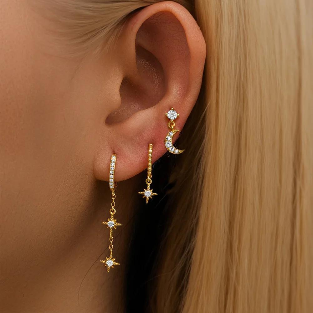 3pcs Set Personality Gold Color Stainless Steel Moon Star Zircon Stud Earrings for Women Luxury Trendy Dissymmetry Jewelry Set золотой
3pcs Set Personality Gold Color Stainless Steel Moon Star Zircon Stud Earrings for Women Luxury Trendy Dissymmetry Jewelry Set золотой