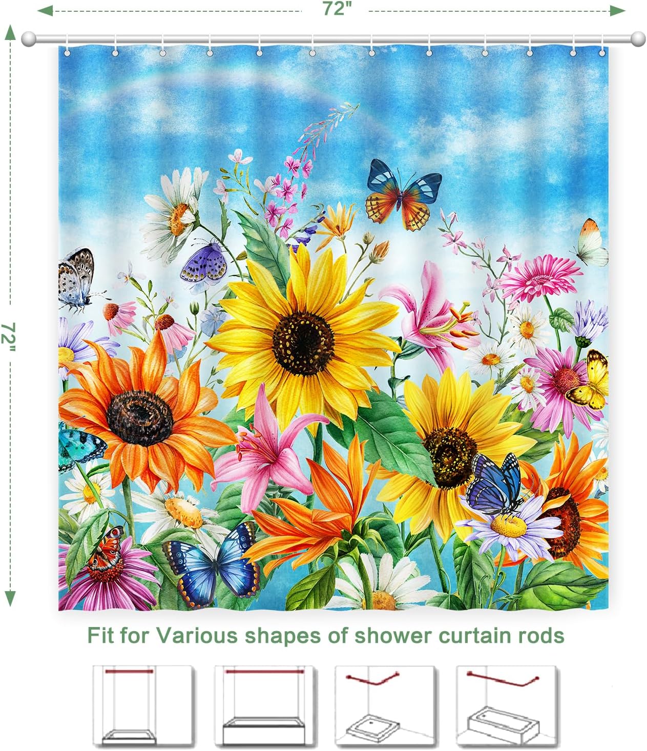 Shower Curtain Sunflowers, Blue Sky Shower Curtain Flower Butterfly Modern Summer Shower Curtain Set Polyester Waterproof Fabric W60H190(CM)-1 Pcs
Shower Curtain Sunflowers, Blue Sky Shower Curtain Flower Butterfly Modern Summer Shower Curtain Set Polyester Waterproof Fabric W60H190(CM)-1 Pcs