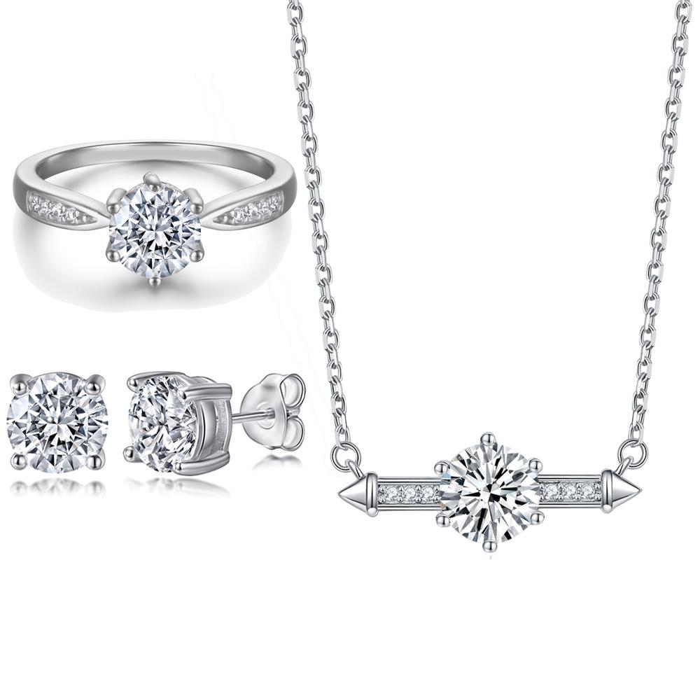 Sterling Silver Six-Prong Diamond Ring, Zircon Stud Earrings, & S925 Silver Necklace Set - Women s High-End Jewelry. S925 Silver
Sterling Silver Six-Prong Diamond Ring, Zircon Stud Earrings, & S925 Silver Necklace Set - Women s High-End Jewelry. S925 Silver