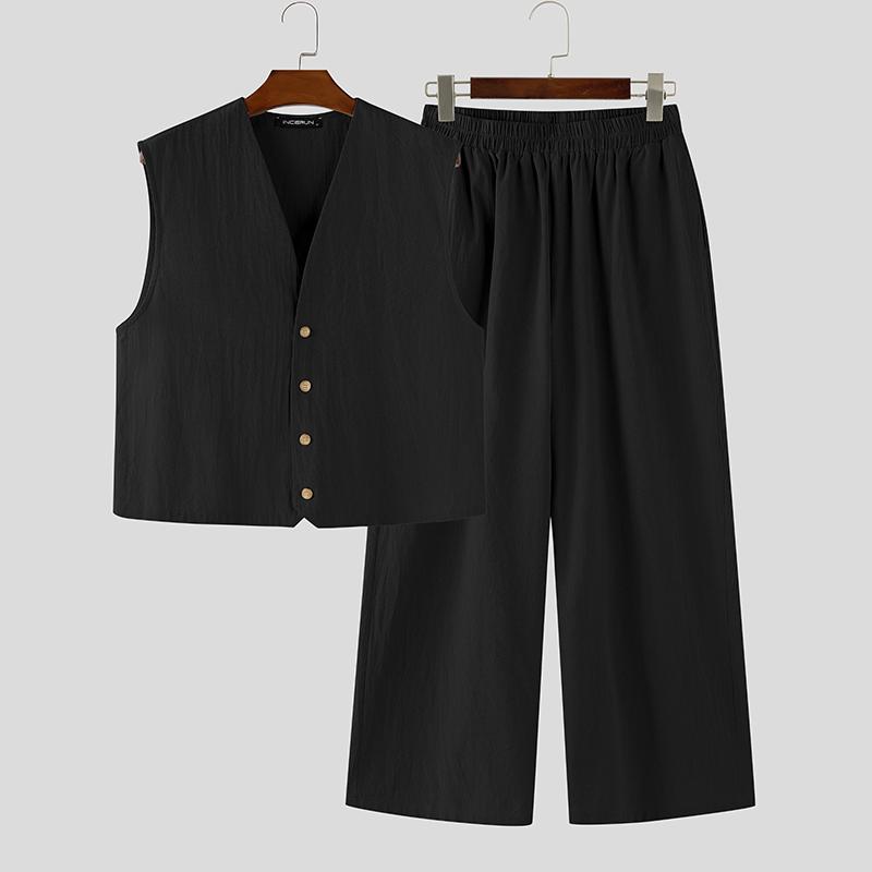 INCERUN Two Pieces Vintage Men Sleeveless Tops Long Pants Sets Outfits S чёрный
INCERUN Two Pieces Vintage Men Sleeveless Tops Long Pants Sets Outfits S чёрный