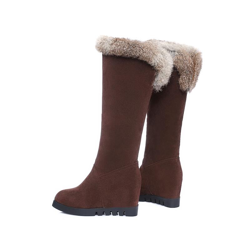 Женские сапоги на каблуке с уклоном, новые однотонные сапоги большого размера из плюша среднего размера на осень и зиму 38