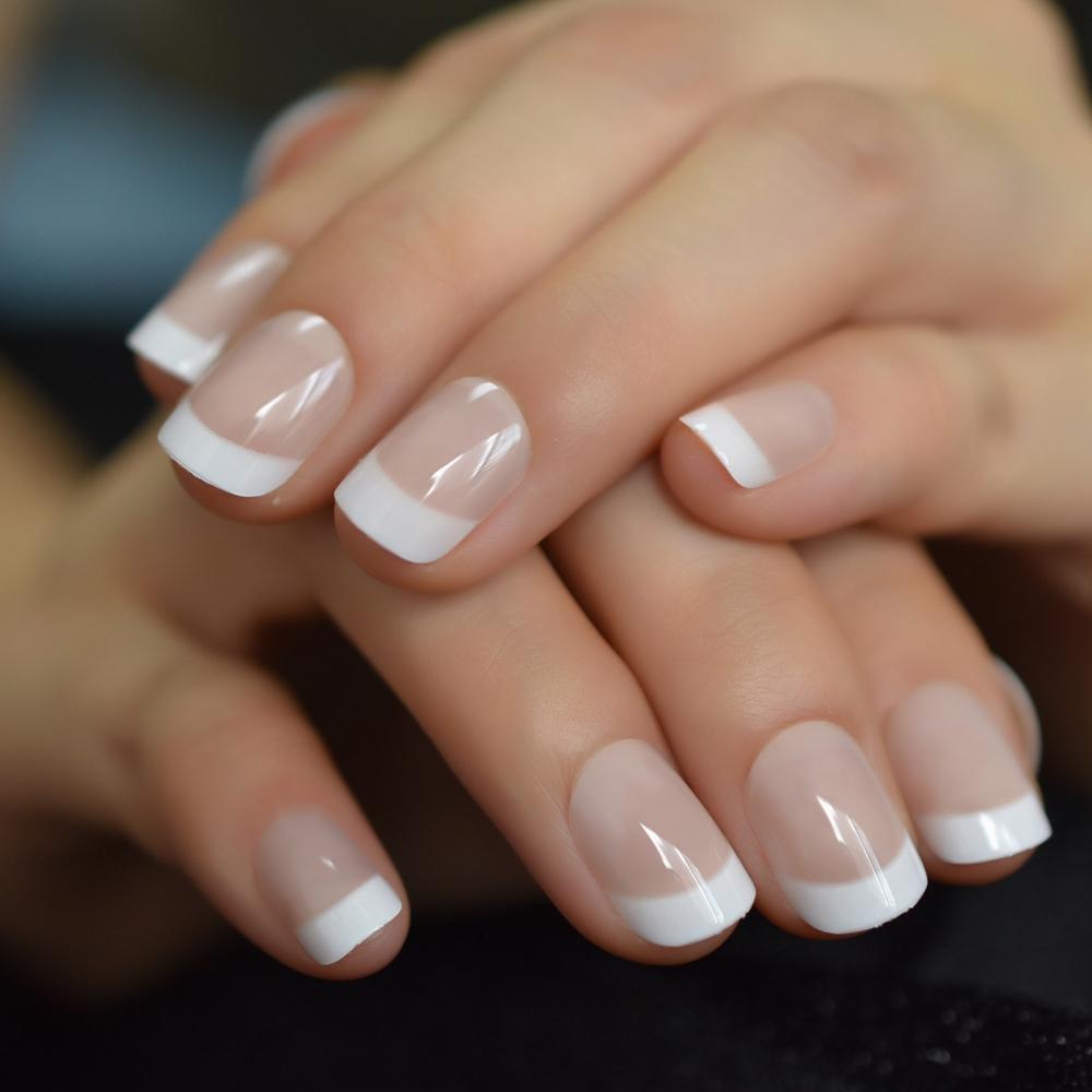 Buy Summer Short Natural Nude White French Nail Tips False Fake Nails