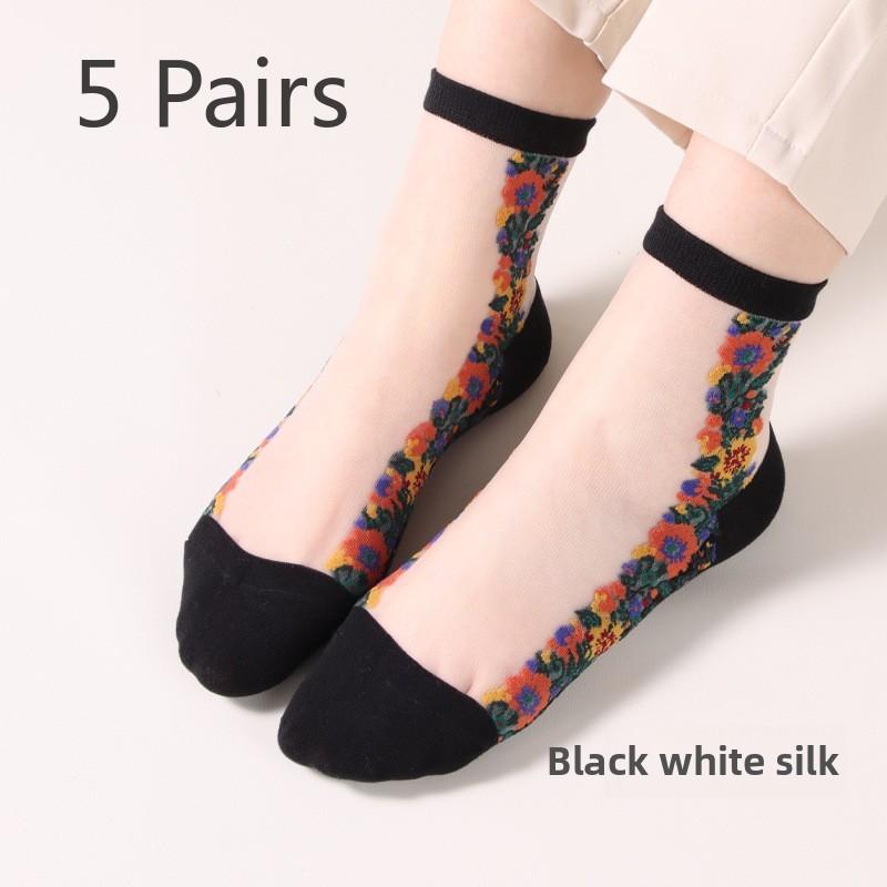 5 пар модных прозрачных женских носков, маленькие прозрачные шелковые женские носки, женские носки из кристального шелка 5 Pairs белый/чёрный
5 пар модных прозрачных женских носков, маленькие прозрачные шелковые женские носки, женские носки из кристального шелка 5 Pairs белый/чёрный