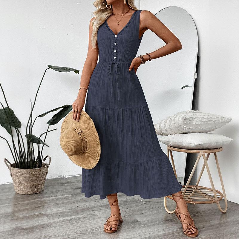 Casual vacation skirt summer new European and American texture sleeveless seaside dress XL темно-синього кольору
Casual vacation skirt summer new European and American texture sleeveless seaside dress XL темно-синього кольору