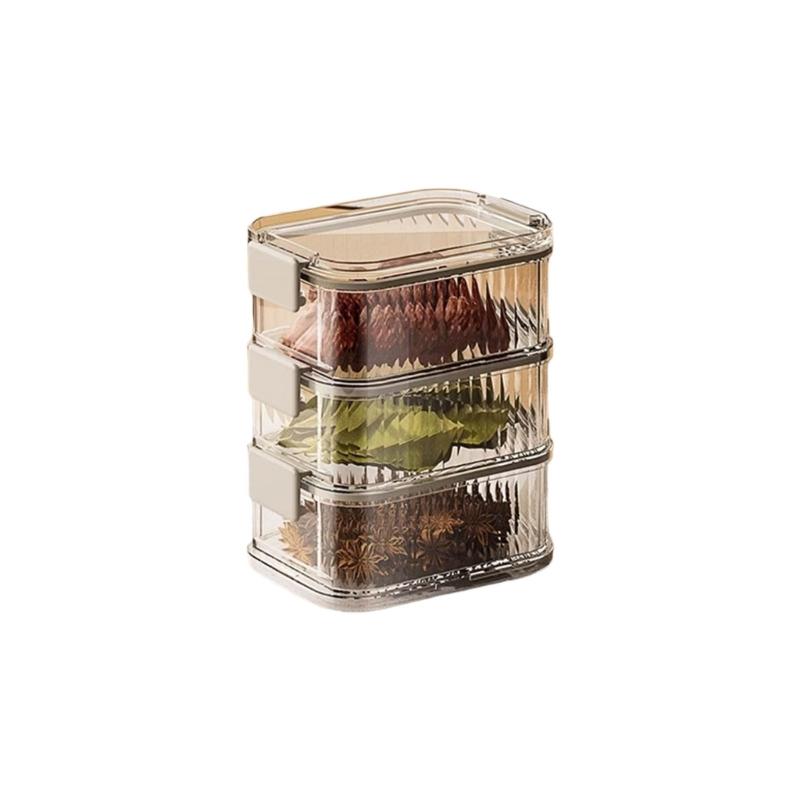 Multilayer Spice Jars Leakproof Sealed Kitchen Storage Container Stackable Plastic Organiser For Salt Pepper