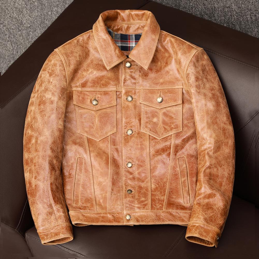 Men Waxed Genuine Leather Jacket Slim Fit Cowboy Biker Coat Autumn Casual Outwear S
Men Waxed Genuine Leather Jacket Slim Fit Cowboy Biker Coat Autumn Casual Outwear S