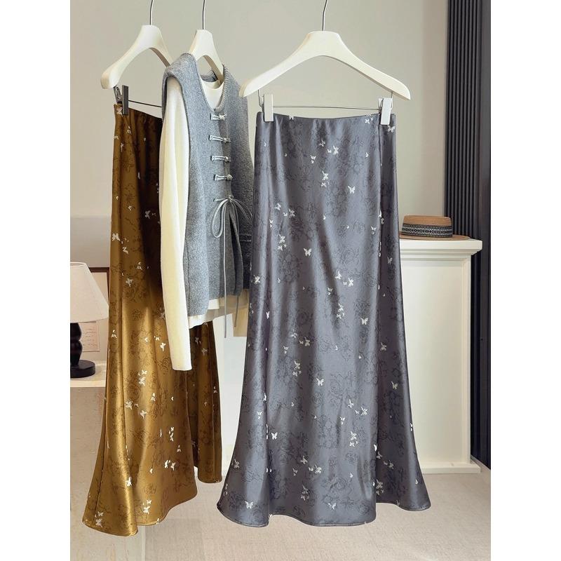 New Chinese butterfly print smooth acetic acid satin fishtail dress women s spring new high waist thin hip skirt M серый
New Chinese butterfly print smooth acetic acid satin fishtail dress women s spring new high waist thin hip skirt M серый