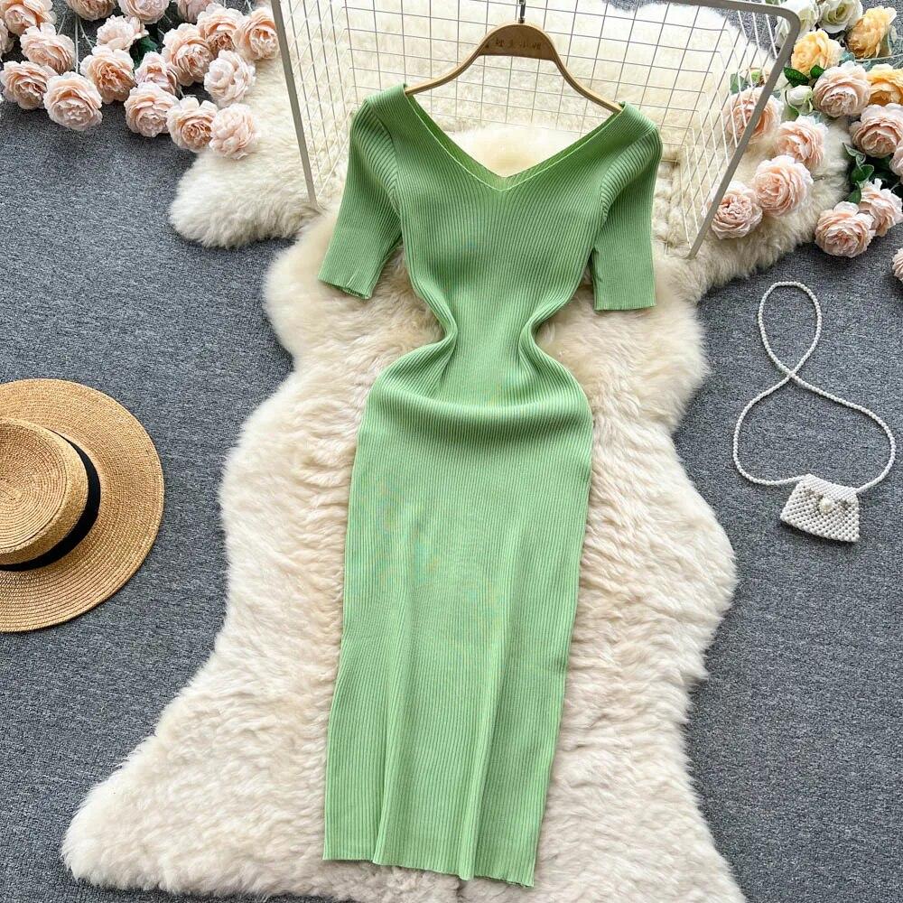 Женское трикотажное облегающее платье-свитер, летнее женское трикотажное платье с коротким рукавом, пуловер до колена, вечерние платья
Женское трикотажное облегающее платье-свитер, летнее женское трикотажное платье с коротким рукавом, пуловер до колена, вечерние платья