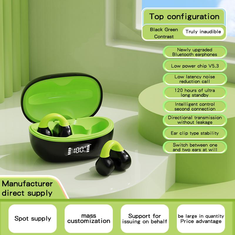 AX10 Ear Clip Open Ear Bluetooth-compatible Headphones with Charging Case Sports Earphones for Cycling Running Black+Green
AX10 Ear Clip Open Ear Bluetooth-compatible Headphones with Charging Case Sports Earphones for Cycling Running Black+Green