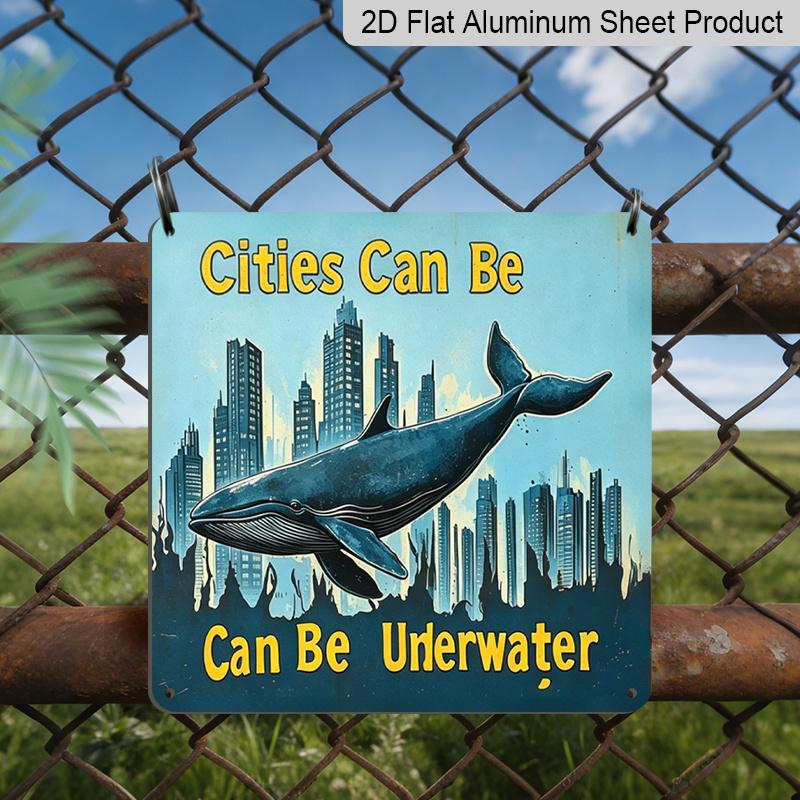 2D Flat - 1pc Design Featuring A Vintage Metal Aluminum Sign with Illustrations of A Whale and A Cityscape, Themed Cities Can Be Underwater 20*20cm
2D Flat - 1pc Design Featuring A Vintage Metal Aluminum Sign with Illustrations of A Whale and A Cityscape, Themed Cities Can Be Underwater 20*20cm